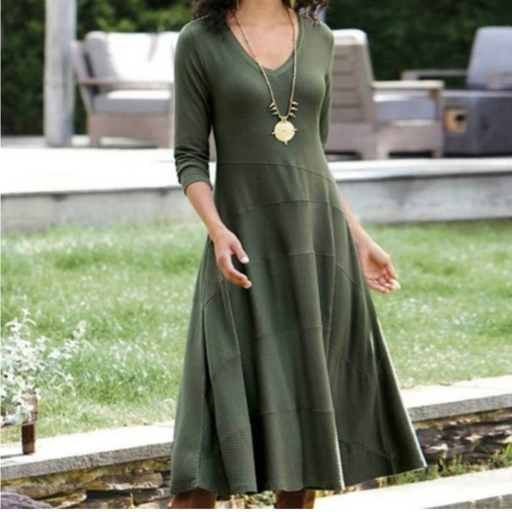 NWOT Soft Surroundings Molly Green 3/4 Sleeve Asymmetrical Dress Modal S…